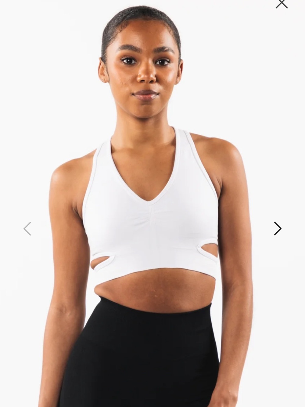 Alphalete Woman’s White Stratus Cutout V-Neck Sports Bra Top - Size Medium